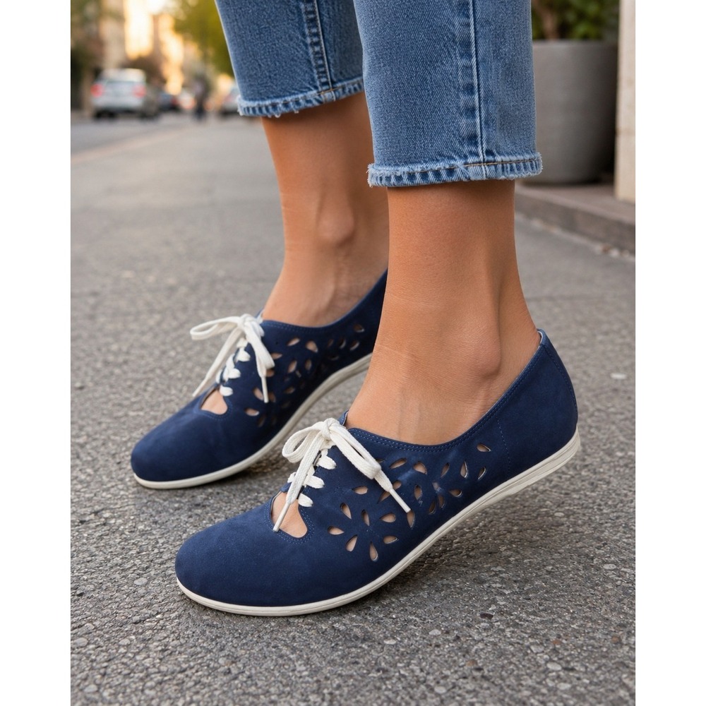 WALDLAUFER Women's Wide 7.5-8 Blue Suede Comfort‎ Walking Shoes -2642/A1